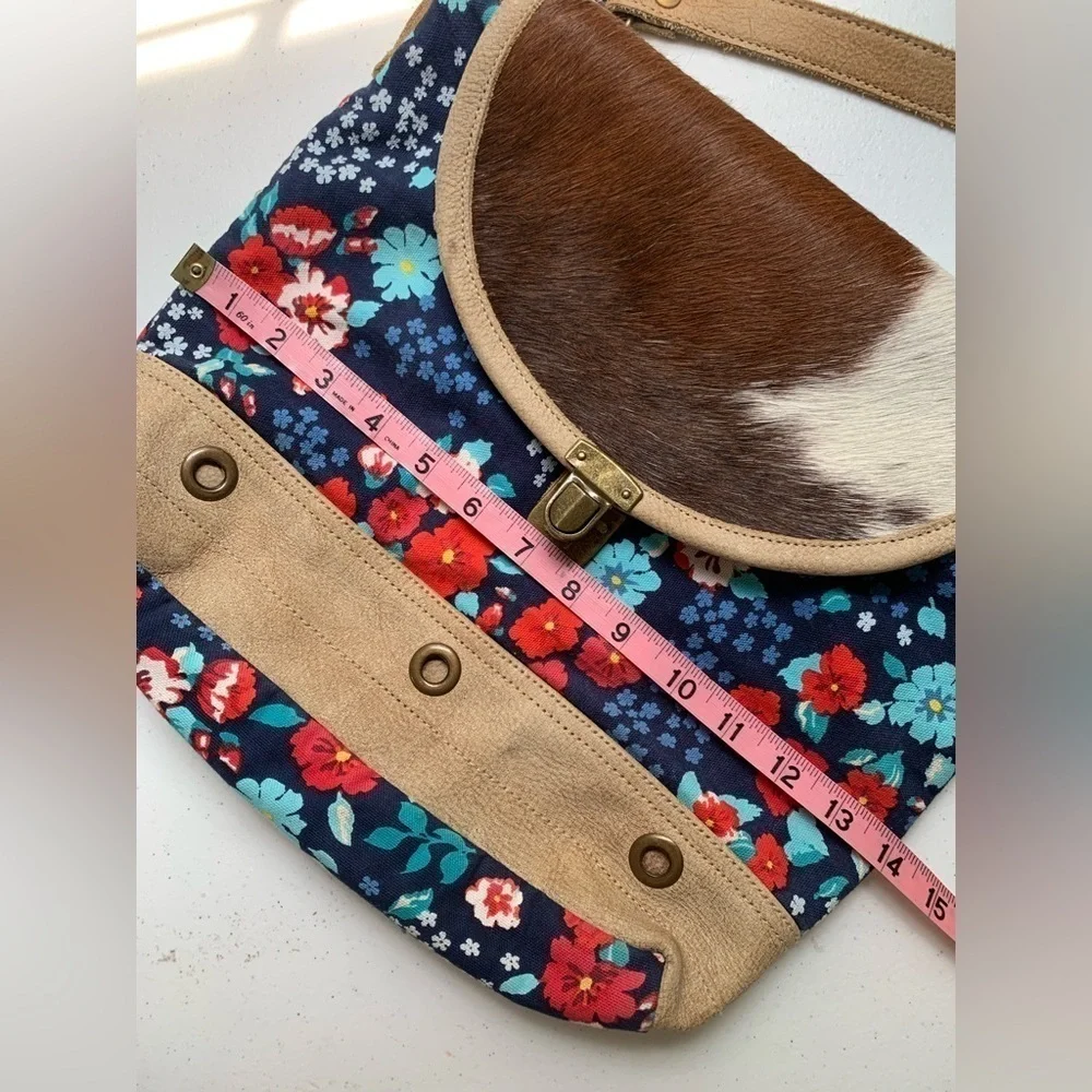 MYRA Bag Cross Body Floral Cowhide Leather Calf Hair Handcrafted Bag